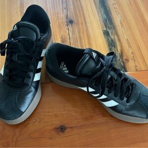 adidas Black Sneakers with White Stripes and Gray Sole